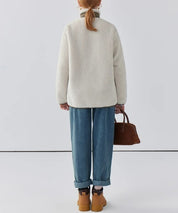 Women's Warm Teddy Coat with High Collar and Zipper Pockets