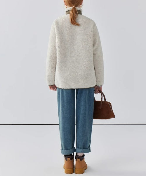 Women's Warm Teddy Coat with High Collar and Zipper Pockets