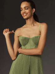 Cleo - Pleated Women's Midi Dress with Lace Details