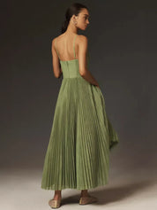 Cleo - Pleated Women's Midi Dress with Lace Details