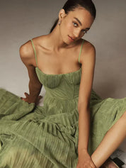Cleo - Pleated Women's Midi Dress with Lace Details