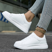 Minimalist White Sneakers With Thick Sole For Women