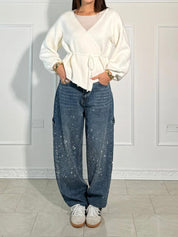 Glitter Baggy Jeans for Women with High Waist