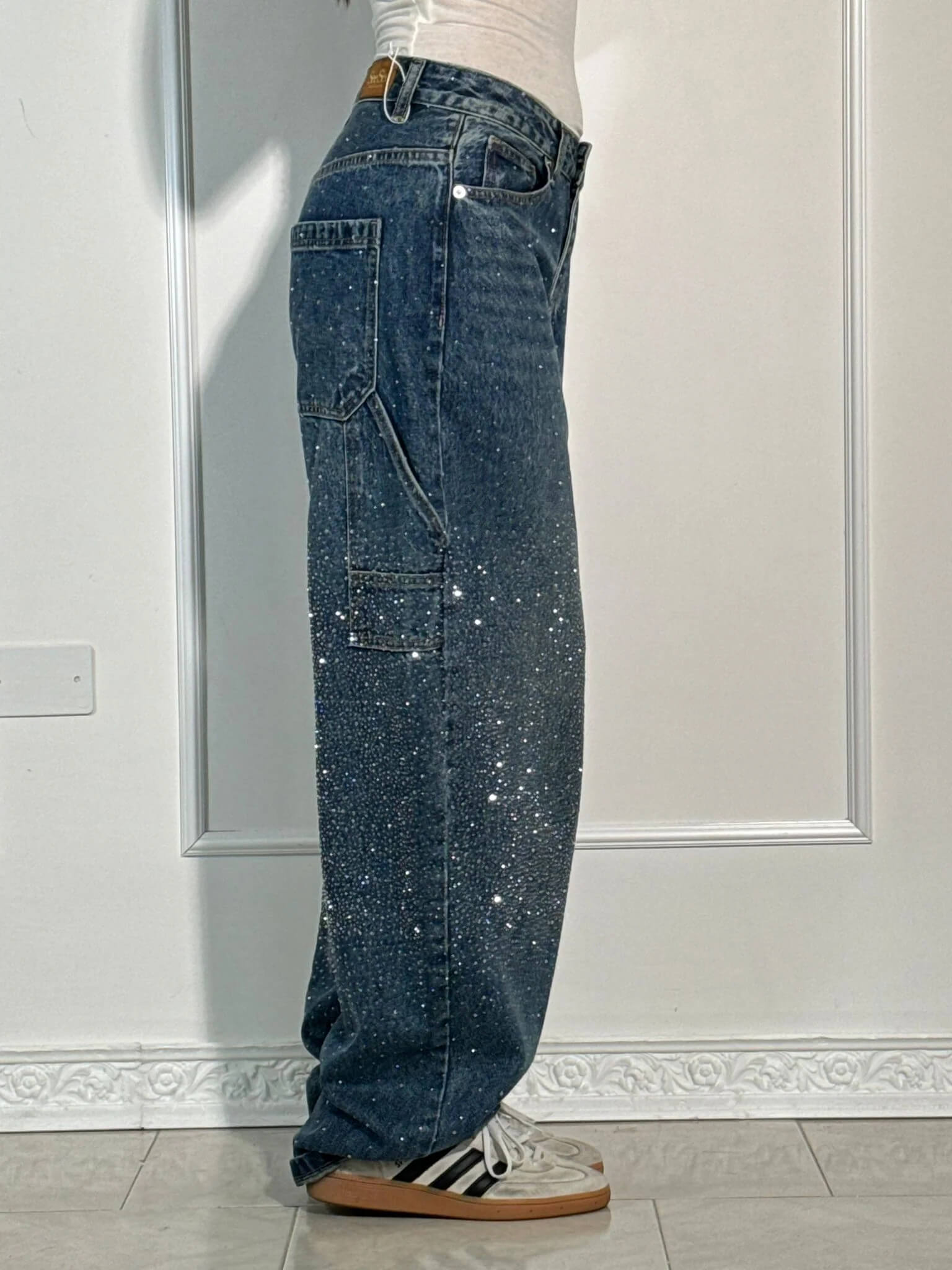 Glitter Baggy Jeans for Women with High Waist