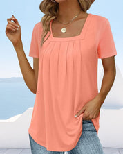 Airy Tunic Top for Women with Square Neckline and Pleats