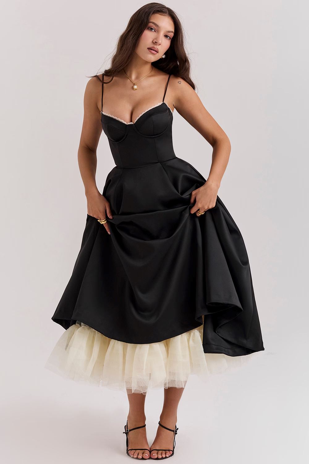 Elegant A-Line Midi Cocktail Dress for Women with Spaghetti Straps