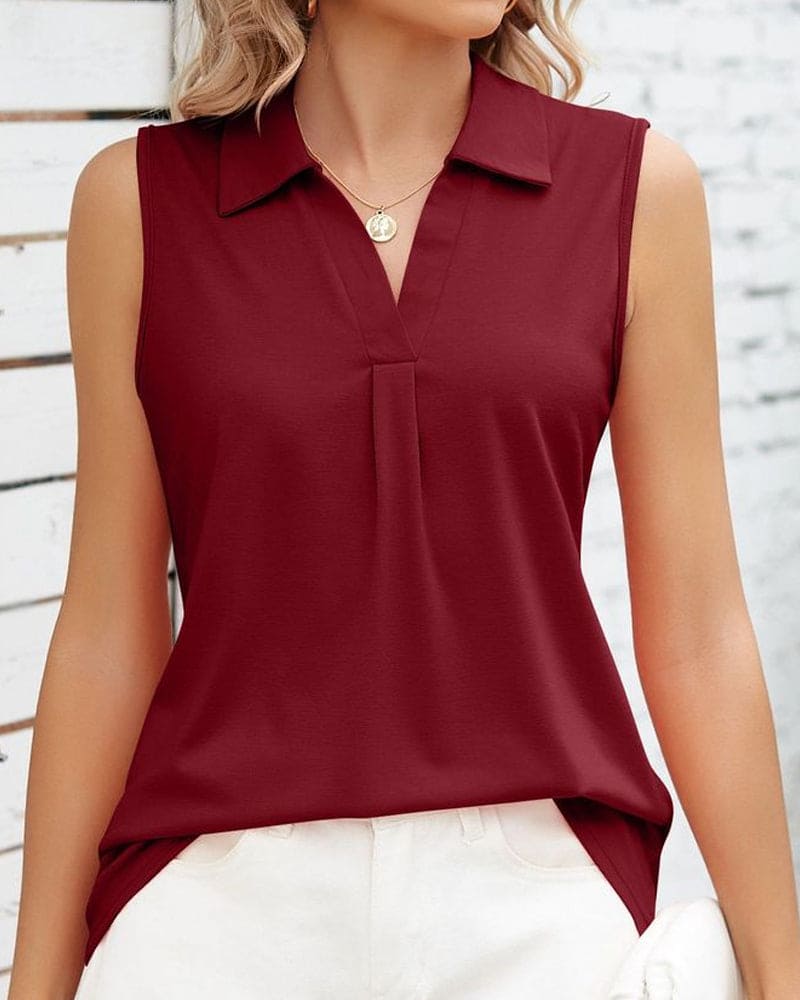 Lightweight Sleeveless Blouse for Women with Collar and V-Neck