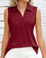 Lightweight Sleeveless Blouse for Women with Collar and V-Neck