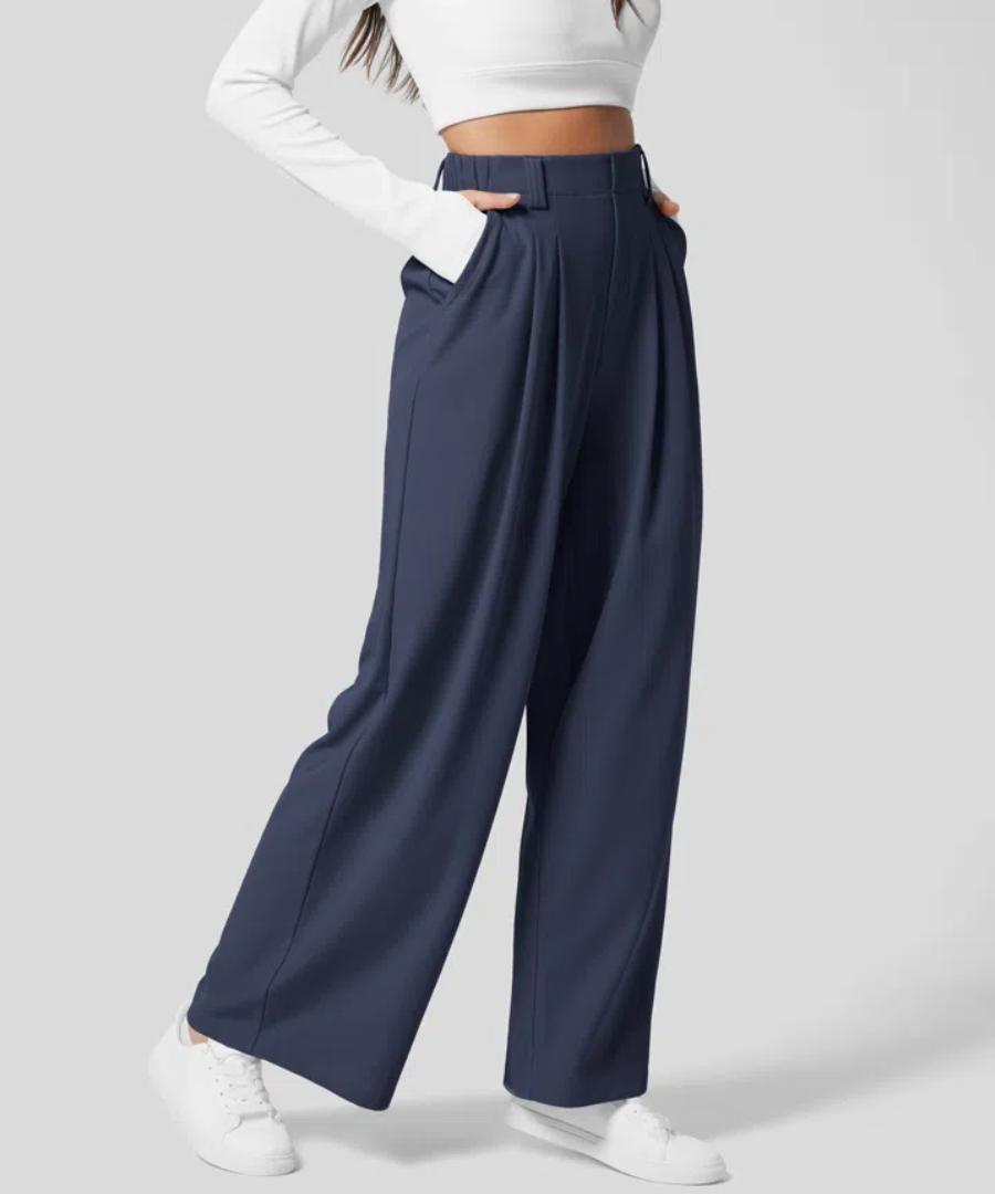 High Waist Pants for Women with Elastic Waist and Wide Legs