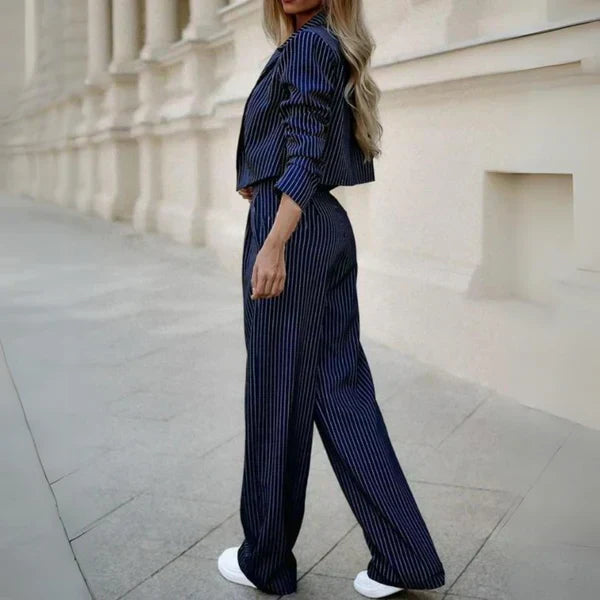Blazer Set with Stripes and Wide Pants