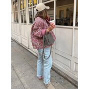 Pink Quilted Jacket with Floral Print and Short Fit
