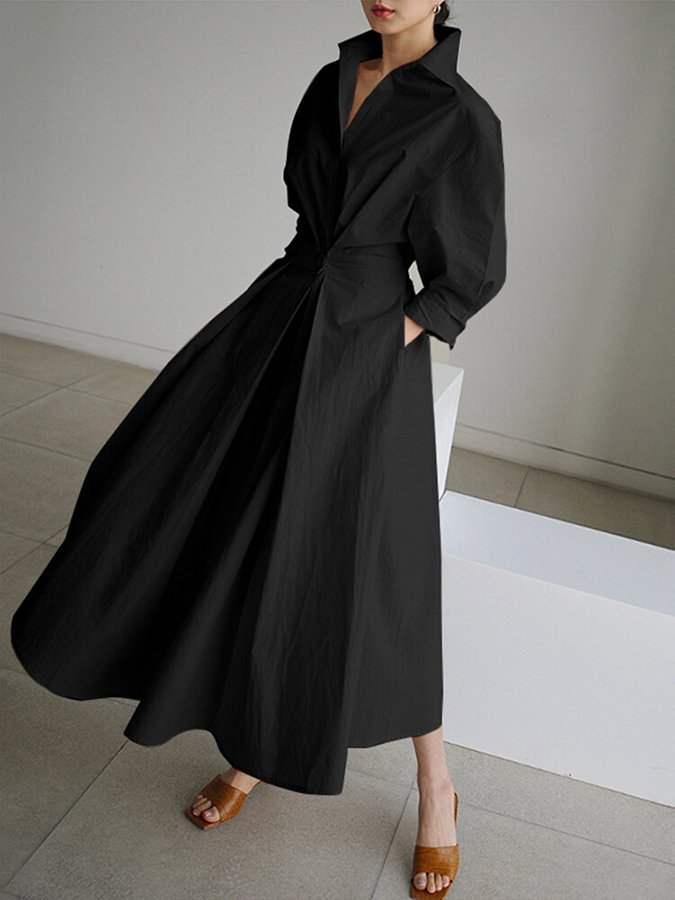 Women's Elegant Maxi Shirt Dress with Long Sleeves