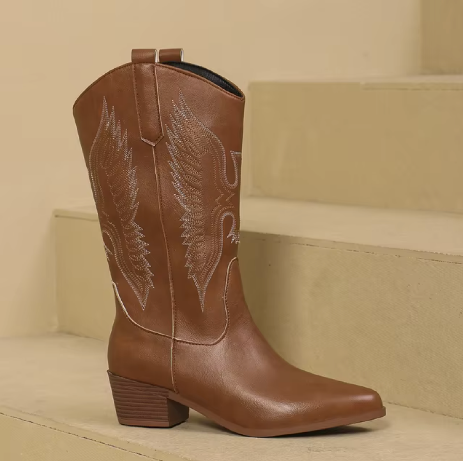 Women's Western Cowboy Boots with Embroidery and Block Heel