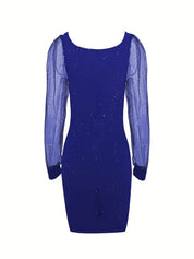 Bodycon Cocktail Dress for Women Midi with Glitter and Sheer Sleeves