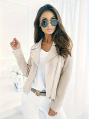 Stylish Leather Women's Jacket with Asymmetric Zipper