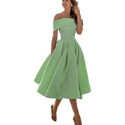 Off-Shoulder Evening Dress for Women with Midi Skirt