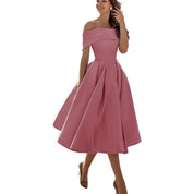 Off-Shoulder Evening Dress for Women with Midi Skirt