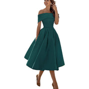 Off-Shoulder Evening Dress for Women with Midi Skirt
