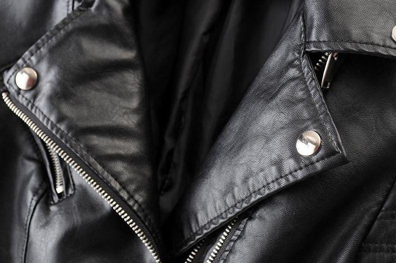 Black Leather Women's Jacket with Zip Pockets