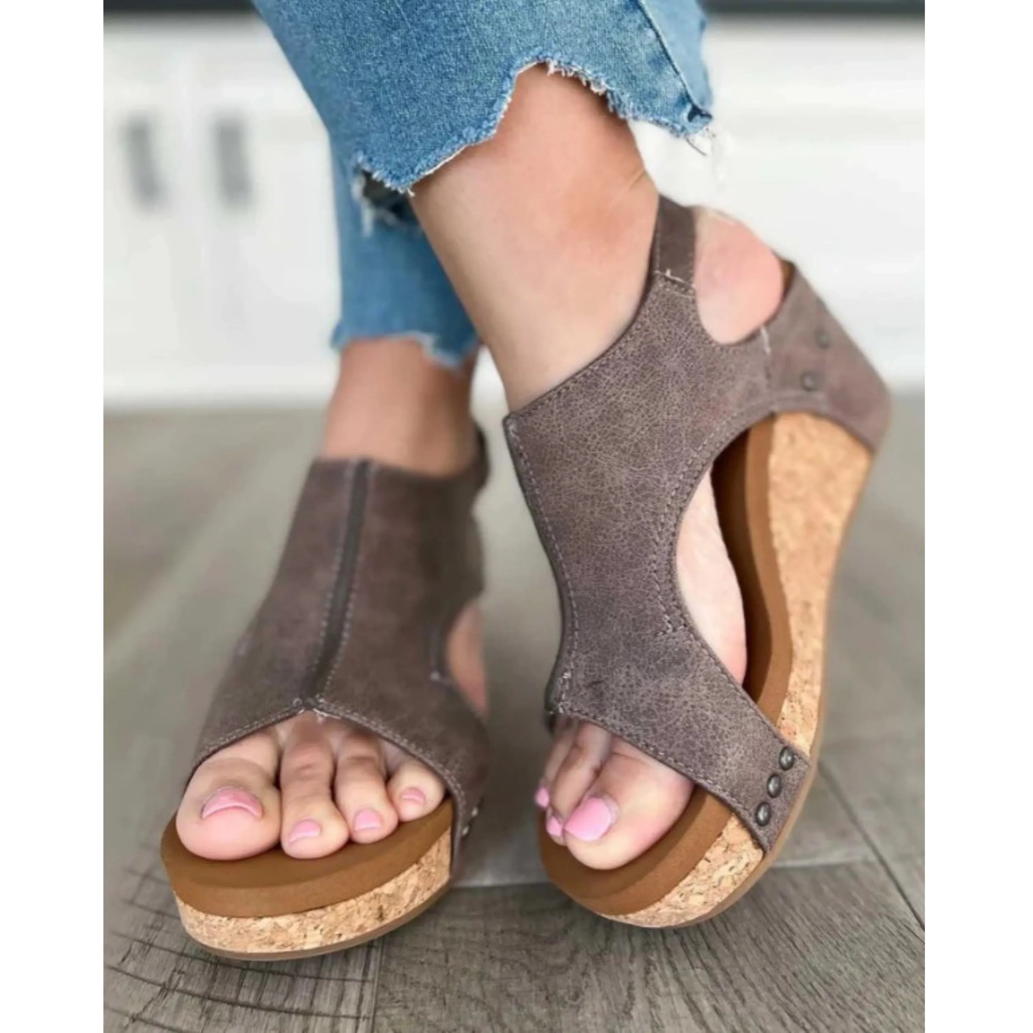 Wedge Sandals with Cork Sole and Platform Sole for Women