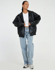 Oversized Women's Leather Jacket with Zipper