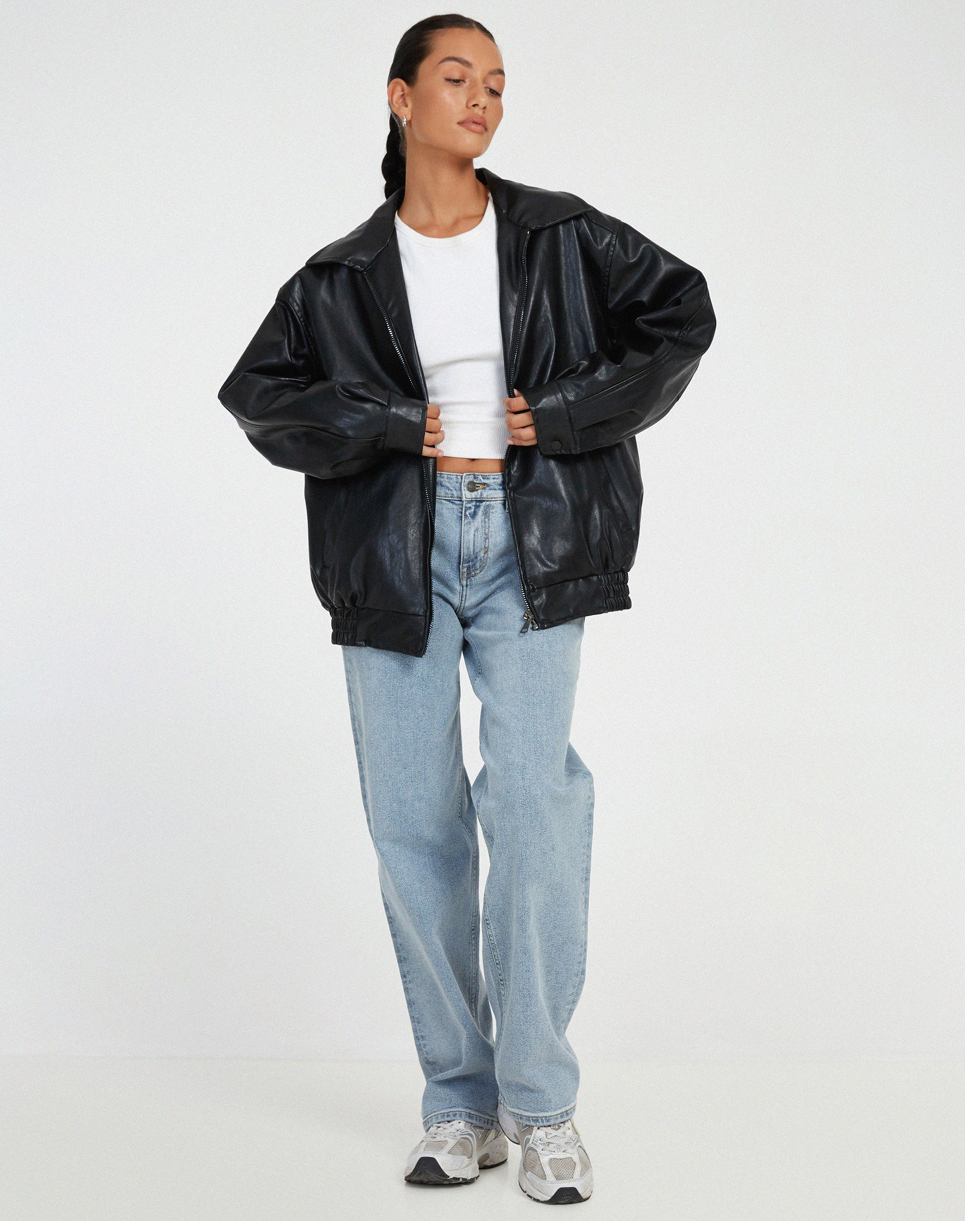 Oversized Women's Leather Jacket with Zipper