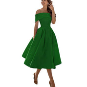 Off-Shoulder Evening Dress for Women with Midi Skirt