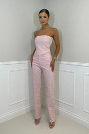 Women’s Glitter Set with Strapless Sequin Crop Top and Jeans