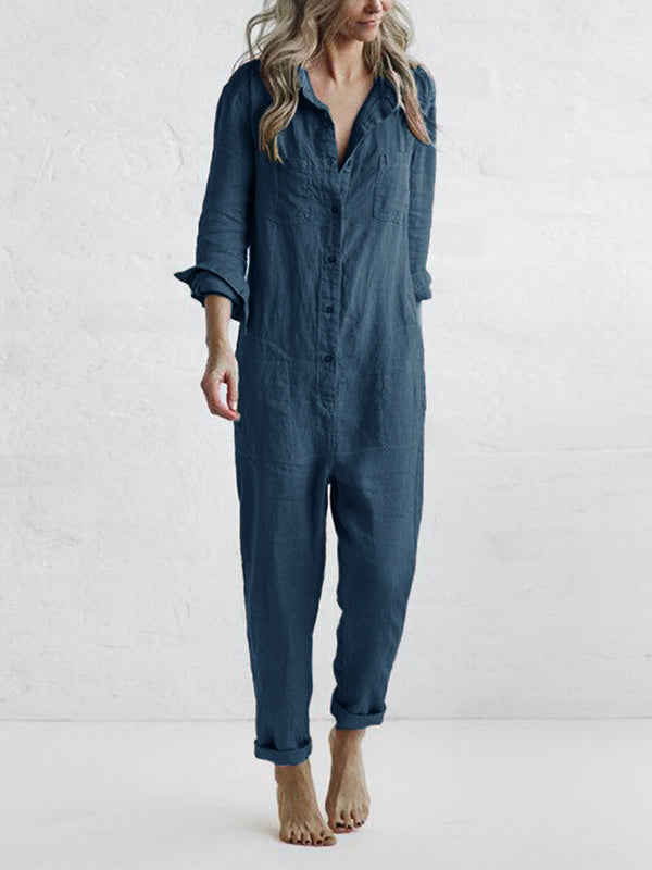Women's Jumpsuit with Buttons and Long Sleeves