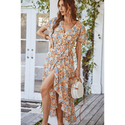 Wrap Dress with Floral Print and Ruffles for Women
