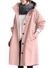 Waterproof Long Women's Trench Coat with Hood and Buttons
