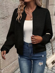 Women's Lightweight Bomber Jacket with Zipper and Ribbed Cuffs