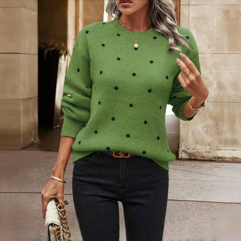 Knitted Sweater with Dots and Crew Neck Warm and Soft for Women