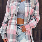 Checked Blouse Long Sleeve with Button Closure for Women