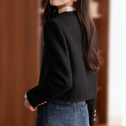 Elegant Short Tweed Blazer for Women with Gold Buttons