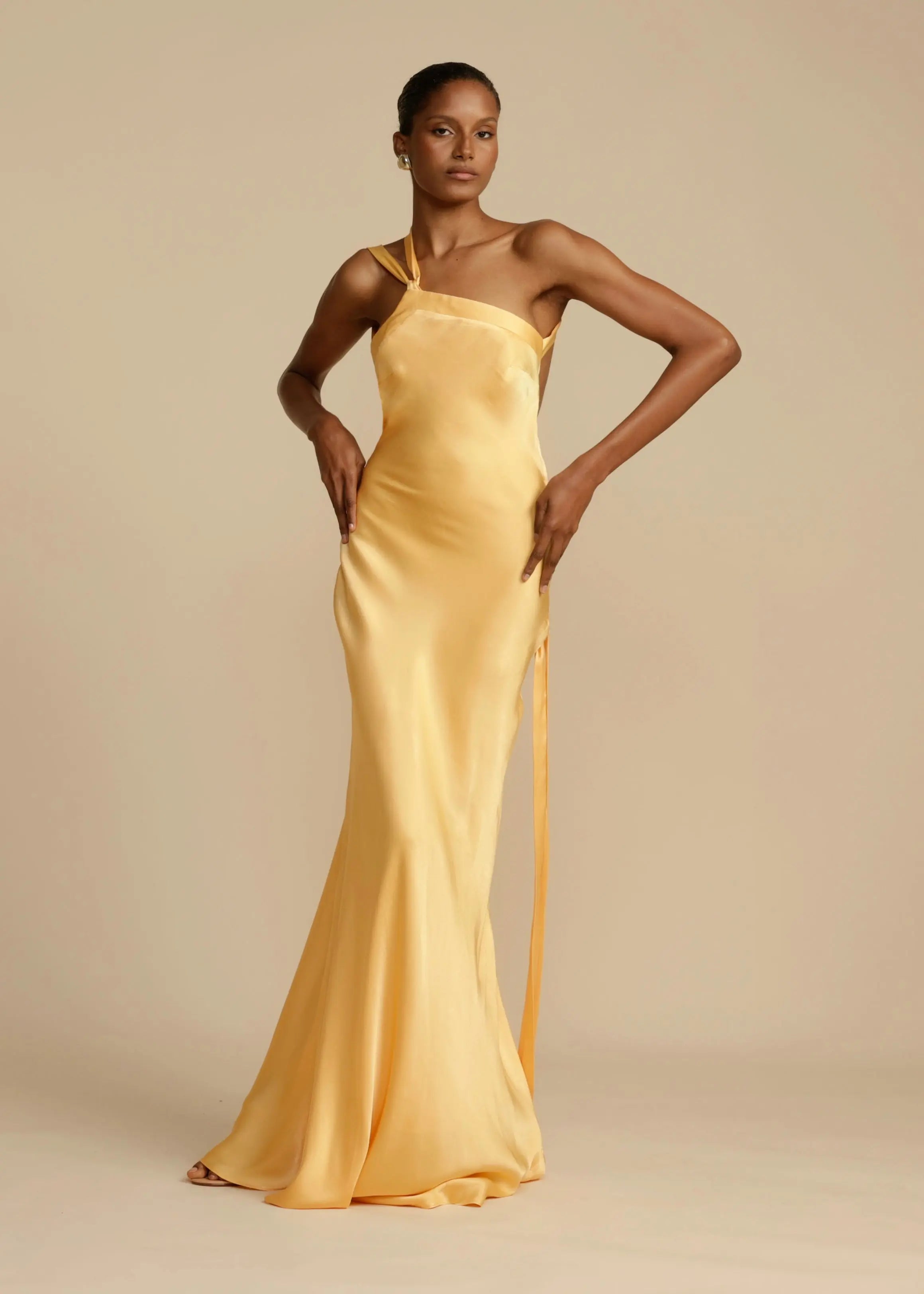 Satin One-Shoulder Maxi Dress with Open Back Gala Dress for Women
