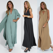 Maxi Dress with Long Vest Set for Women with Airy Fit
