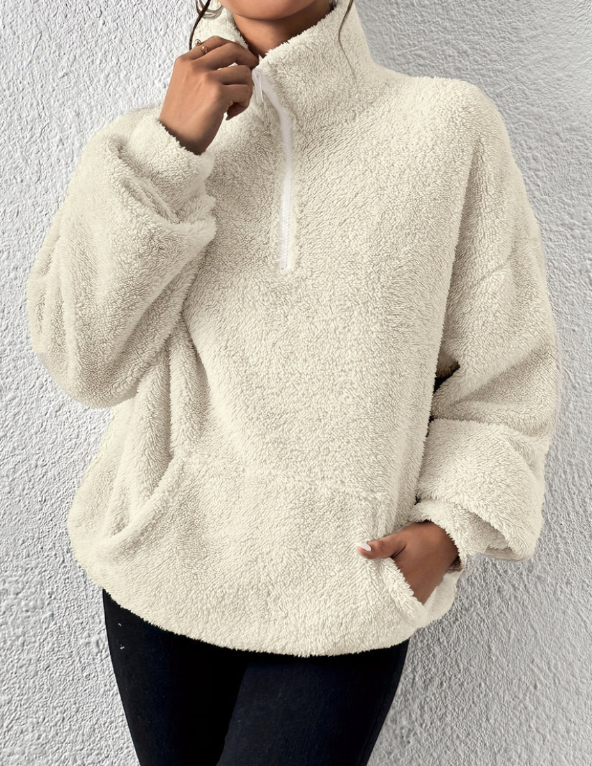 Soft Warm Fleece Sweater Women with Half Zip and High Collar