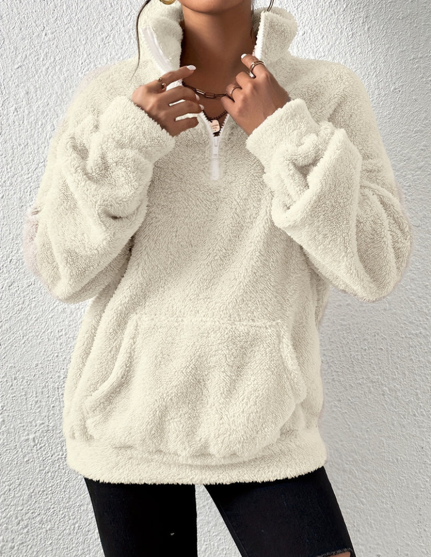 Soft Warm Fleece Sweater Women with Half Zip and High Collar