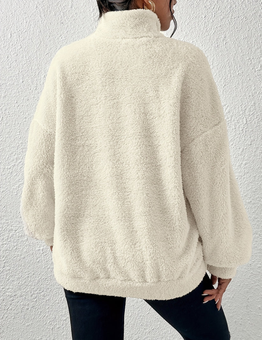 Soft Warm Fleece Sweater Women with Half Zip and High Collar