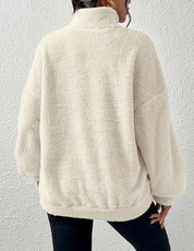 Soft Warm Fleece Sweater Women with Half Zip and High Collar