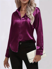 Elegant Satin Blouse With Collar And Button Closure For Women