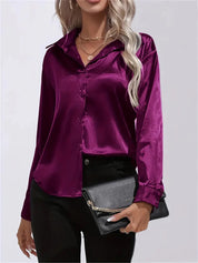 Elegant Satin Blouse With Collar And Button Closure For Women