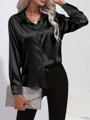 Elegant Satin Blouse With Collar And Button Closure For Women