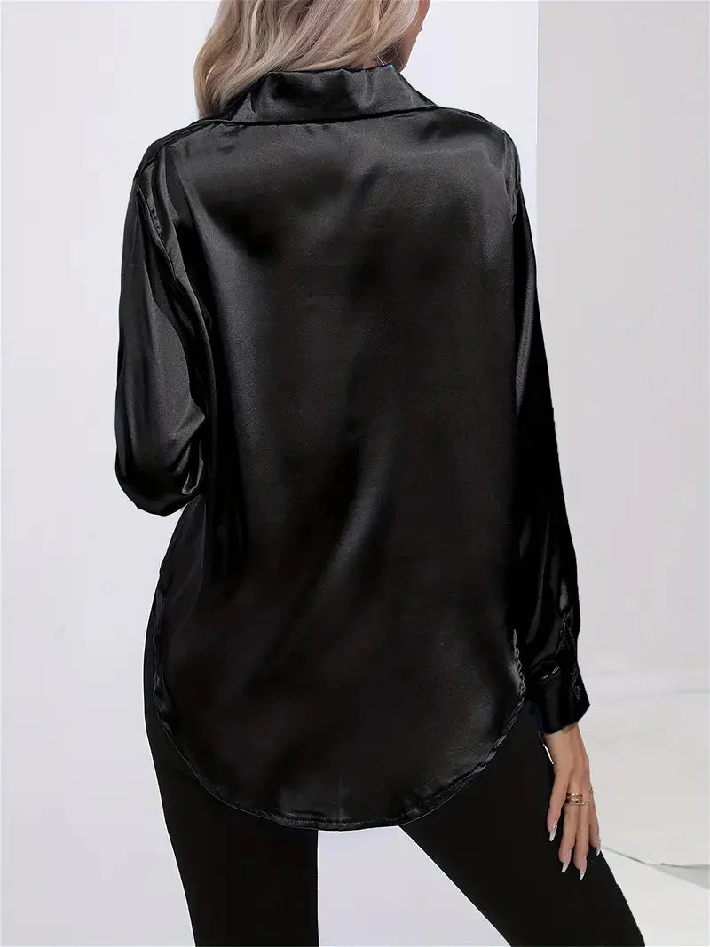 Elegant Satin Blouse With Collar And Button Closure For Women