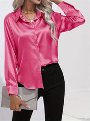 Elegant Satin Blouse With Collar And Button Closure For Women