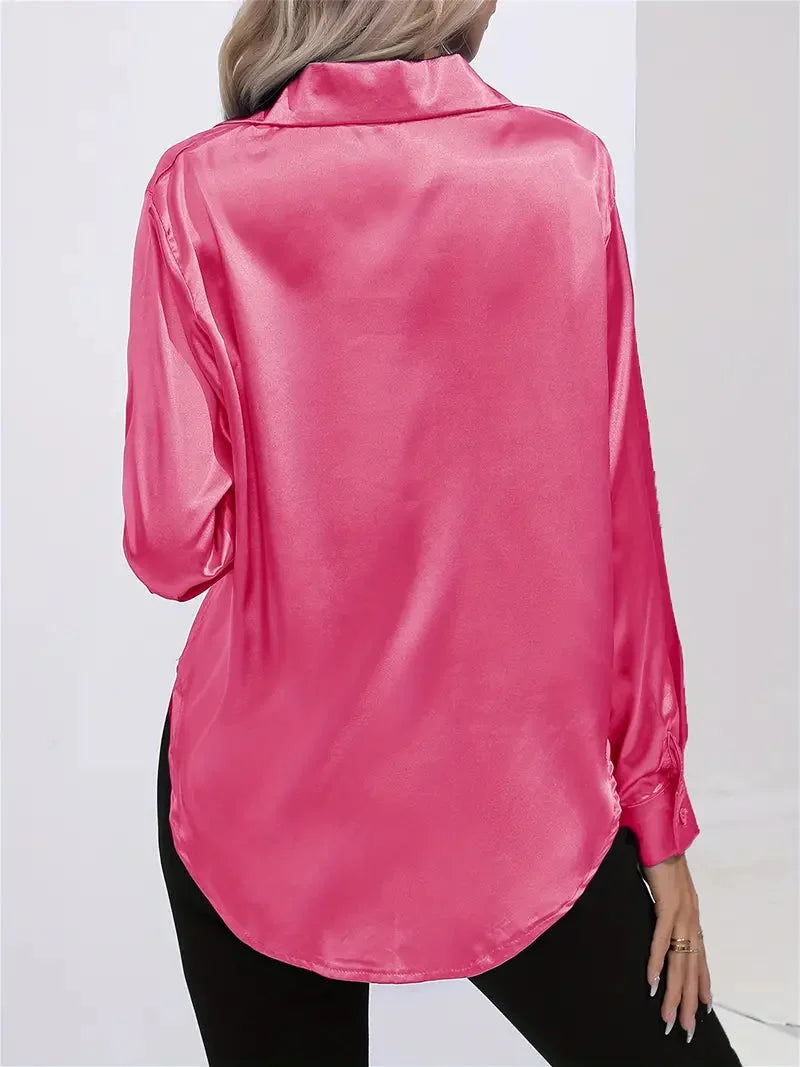 Elegant Satin Blouse With Collar And Button Closure For Women
