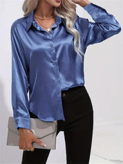 Elegant Satin Blouse With Collar And Button Closure For Women