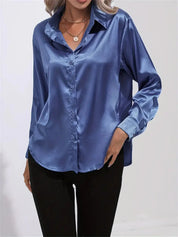 Elegant Satin Blouse With Collar And Button Closure For Women