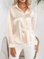 Elegant Satin Blouse With Collar And Button Closure For Women